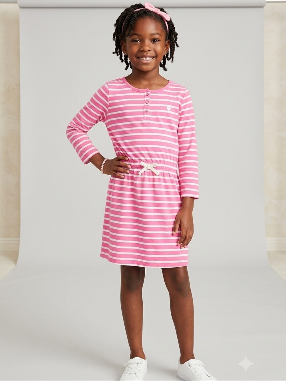 OshKosh B'gosh Girls Size 8 Pink and White Stripe Cotton Dress